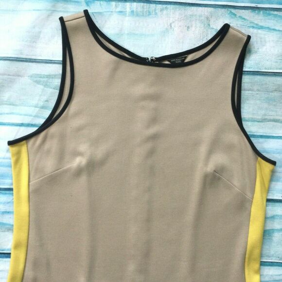 Ann Taylor Womens Dress size Medium Petite Tan Black Yellow Sheath Soft Stretch - Picture 3 of 12